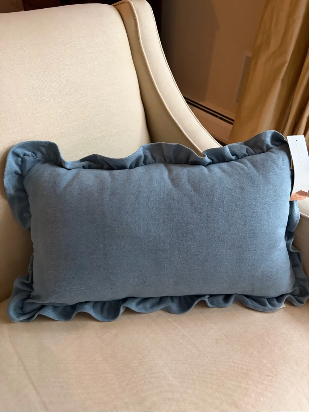 NWT Rachel Zoe Denim Ruffle trim lumbar pillow